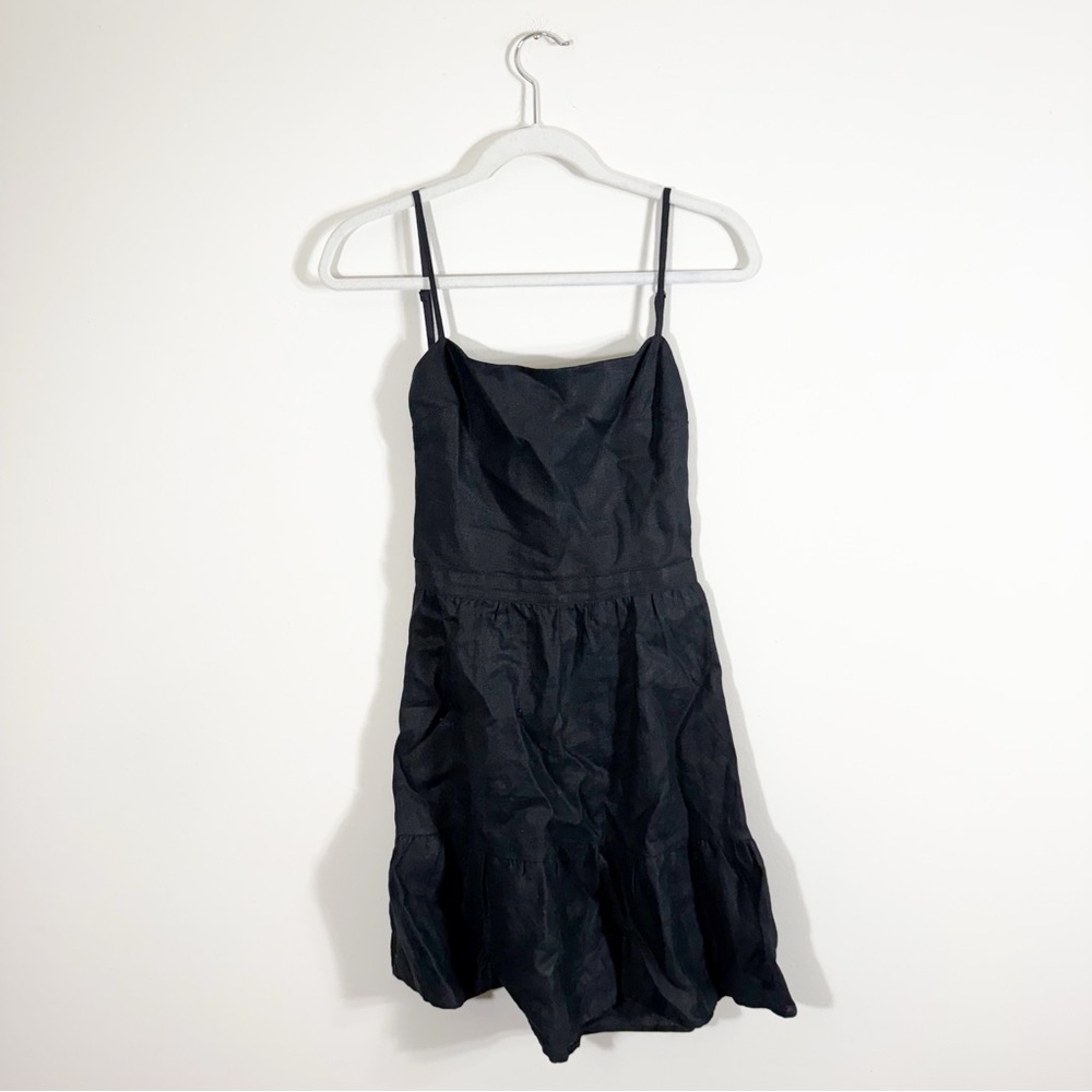 Reformation 100% Linen Black Mini Dress Open Back Size 6